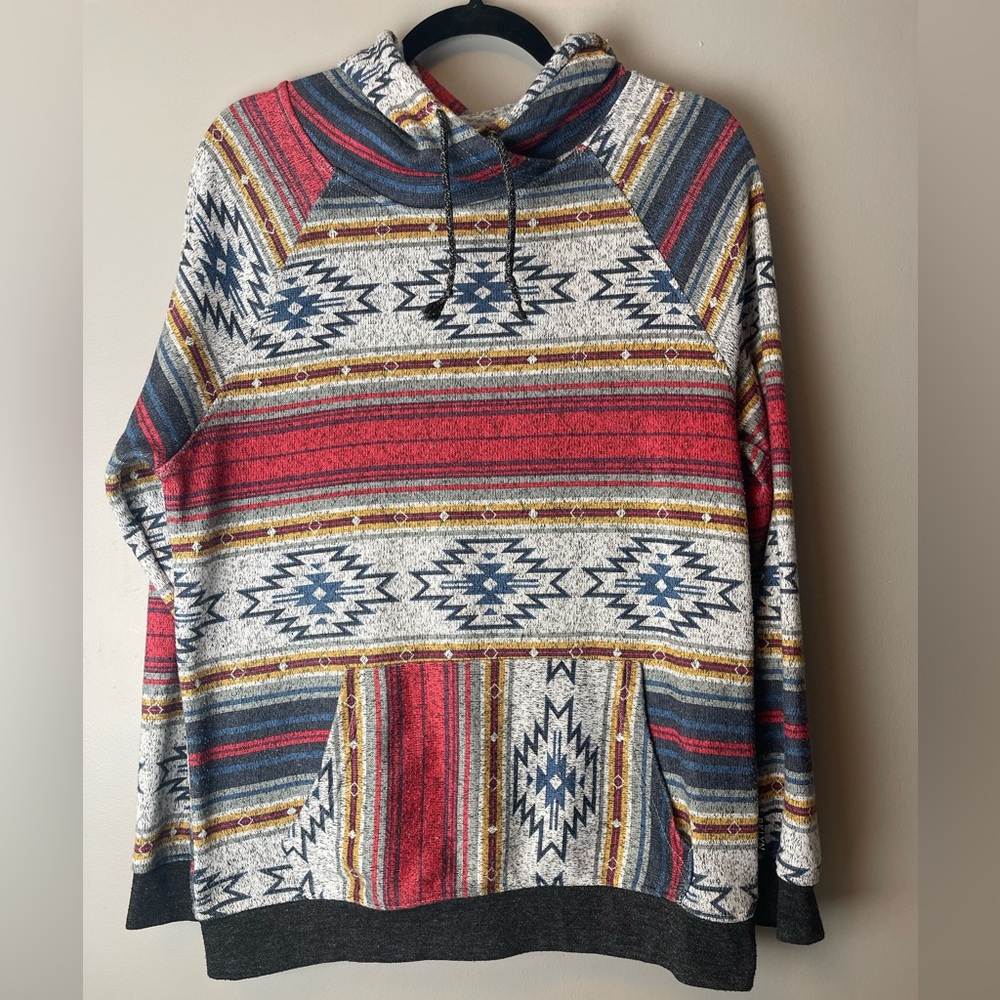 Brooklyn Cloth | Blue & Red Desert Stripe Kangaroo Pocket‎ Tribal Hoodie